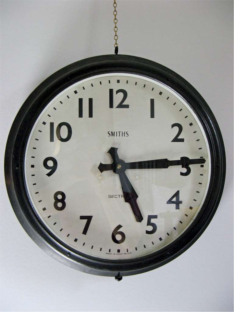 Large Smiths Sectric black metal framed electric wall clock from