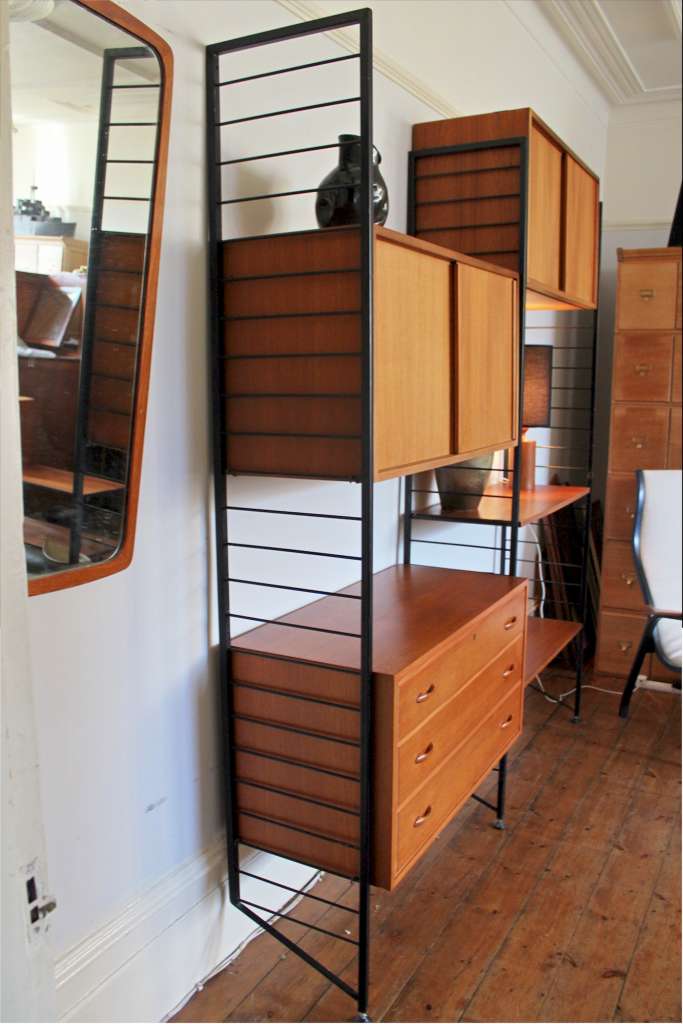 Staples Ladderax Teak Shelving system c1960's Overall width 73 inches