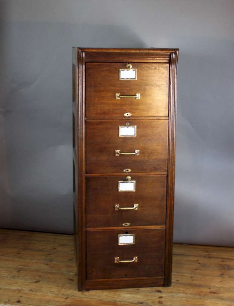 Vintage extra wide oak four drawer filing with brass handles