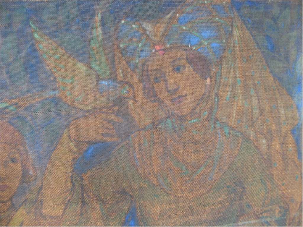 Stunning Arts and Crafts painted three fold bedroom screen