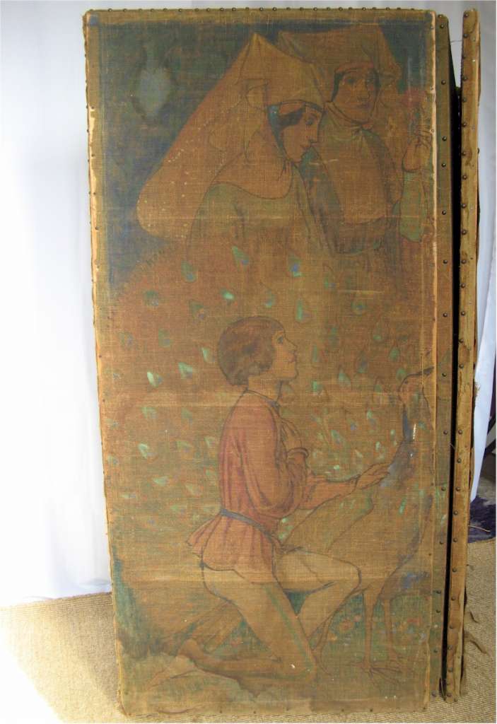 Stunning Arts and Crafts painted three fold bedroom screen