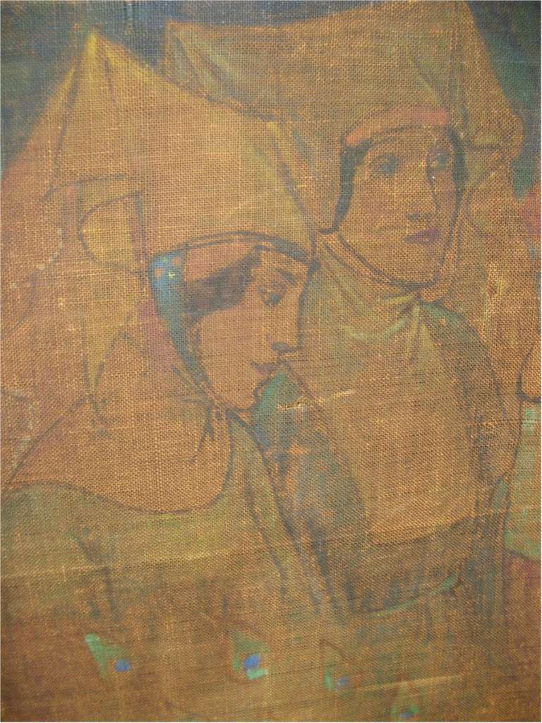 Stunning Arts and Crafts painted three fold bedroom screen