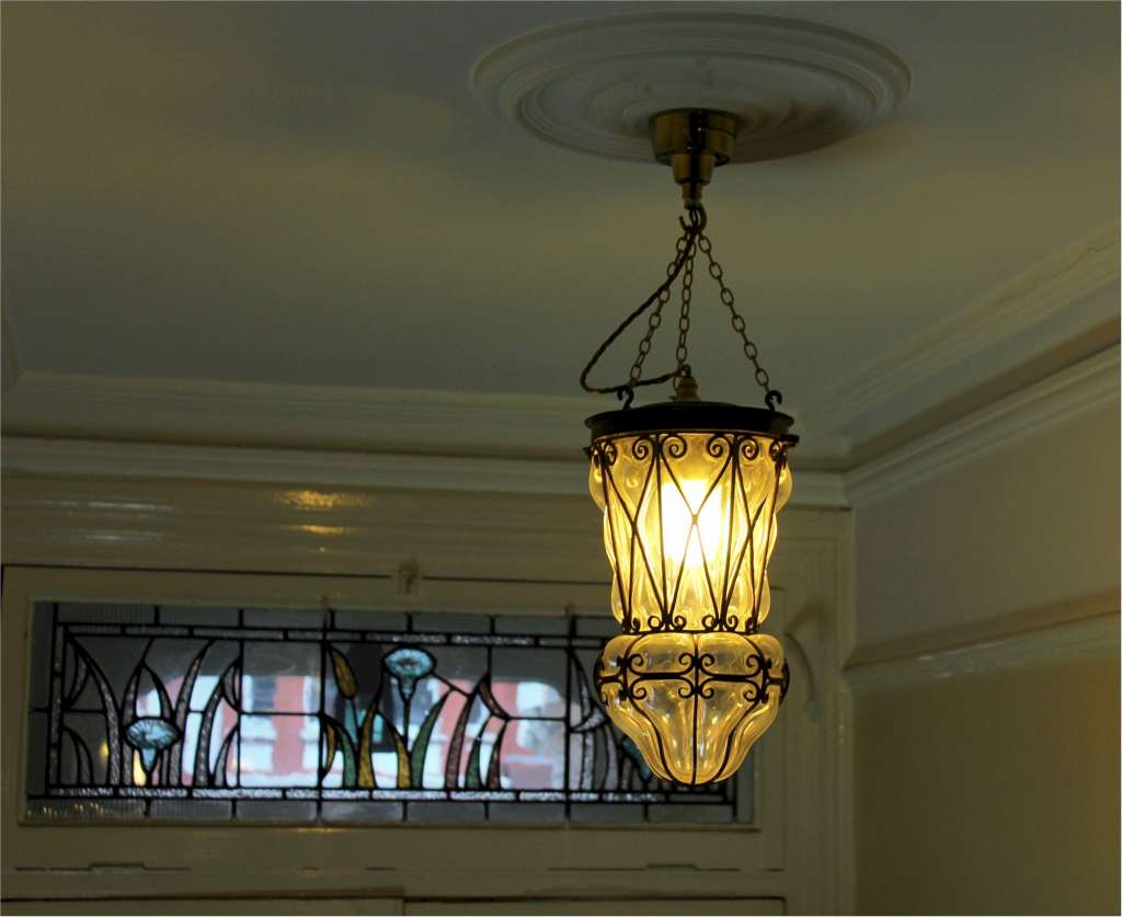 Copper lantern with clear blown glass c1950