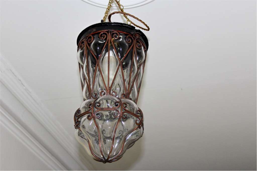 Copper lantern with clear blown glass c1950