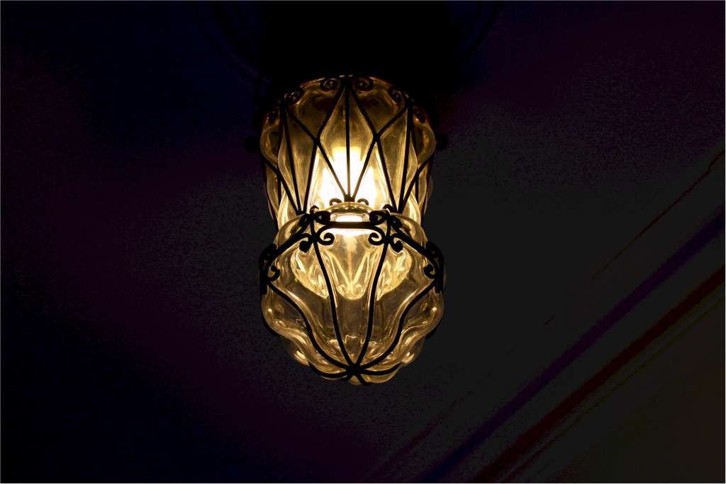 Copper lantern with clear blown glass c1950