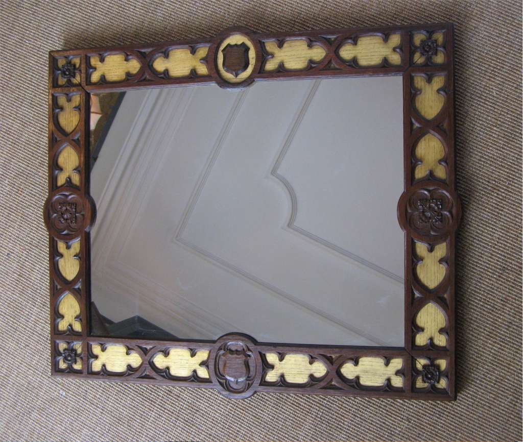 Gothic Revival frame gilt and oak mirror