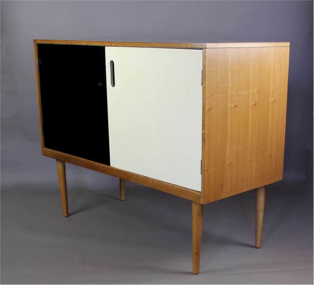 1950's mid-century Formica topped sideboard with black and white doors