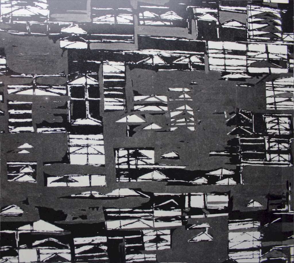 1950's mid-century Formica topped sideboard with black and white doors