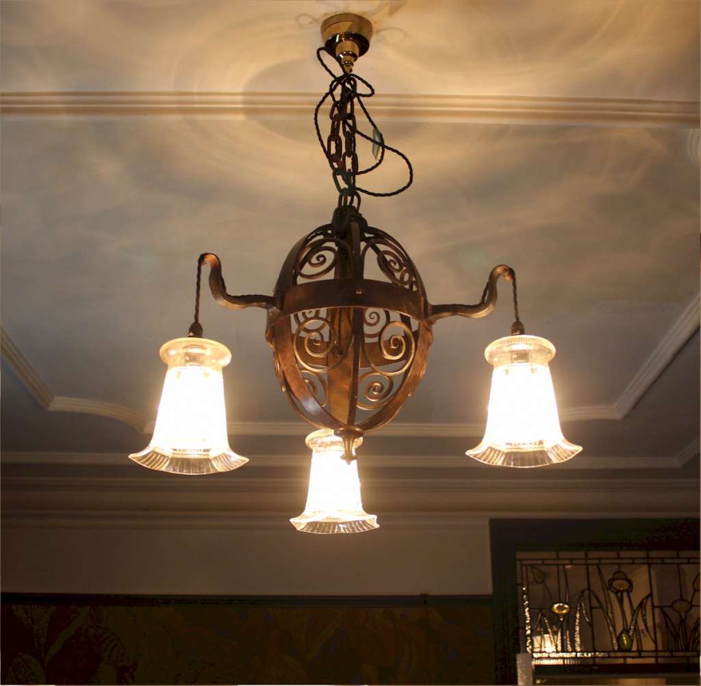 Arts and crafts iron hanging lamp