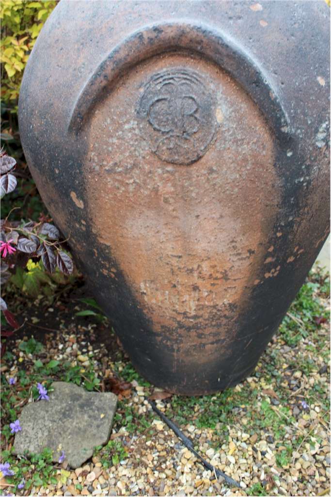 Large antique European olive terracotta garden urn measuring 84 cm high x 55 cm diam.