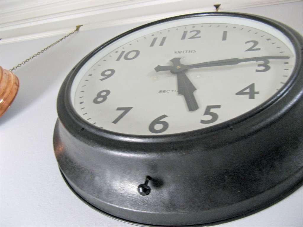 Large Smiths Sectric black metal framed electric wall clock from