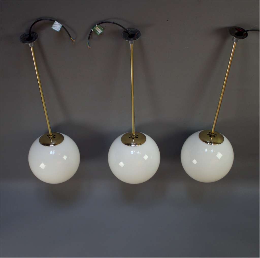 1930's set of 3 opaline ball ceiling lights
