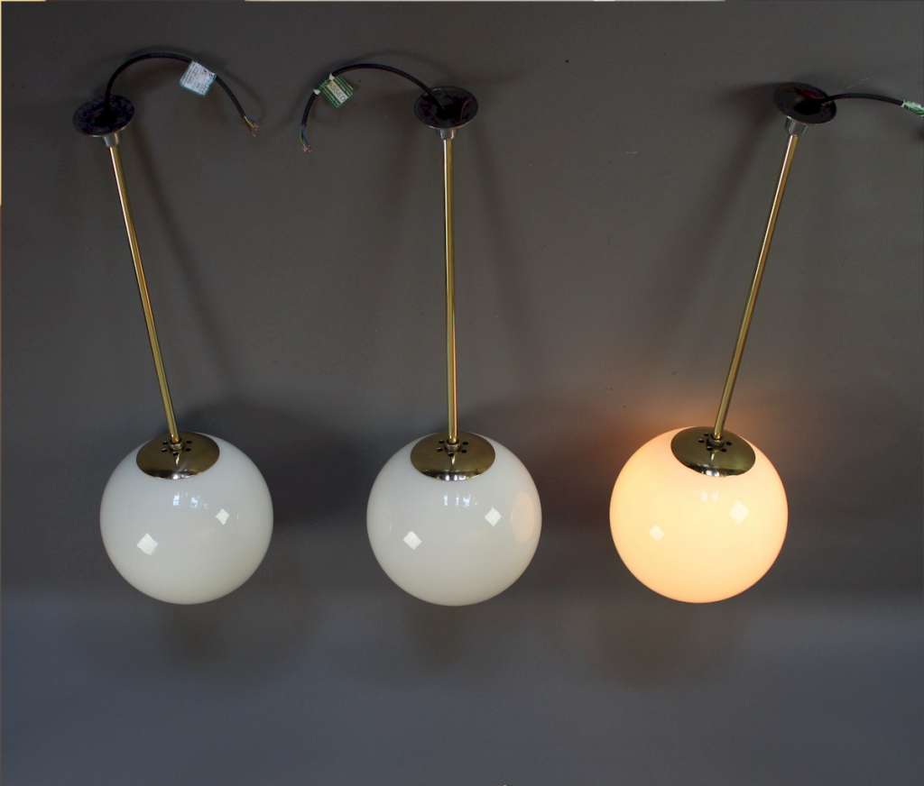 1930's set of 3 opaline ball ceiling lights