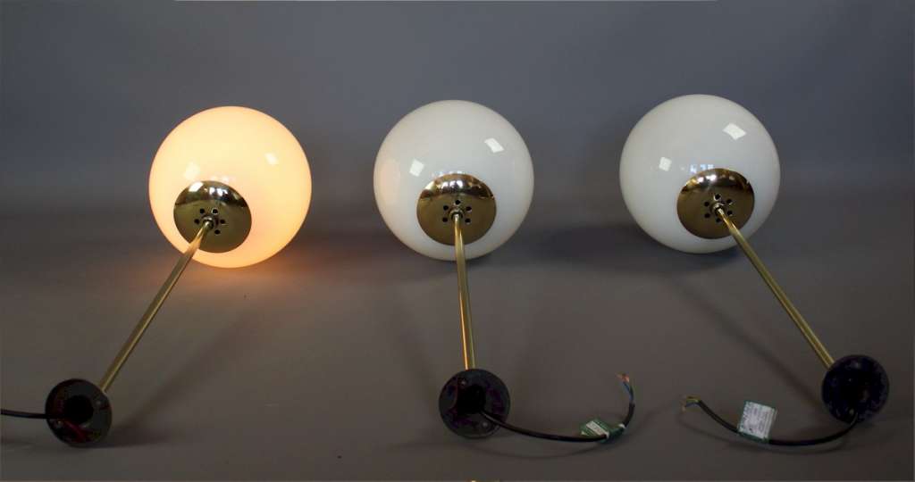 1930's set of 3 opaline ball ceiling lights