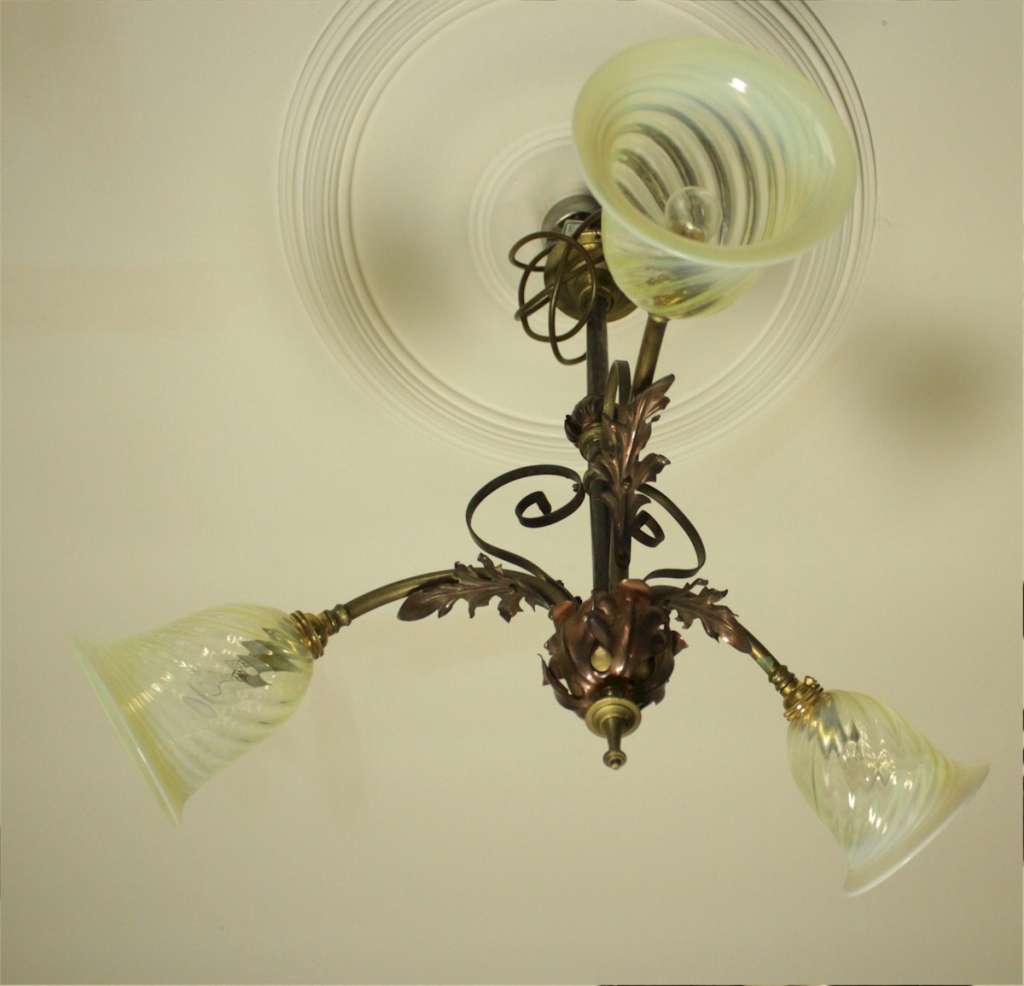 Arts and crafts three branch ceiling light