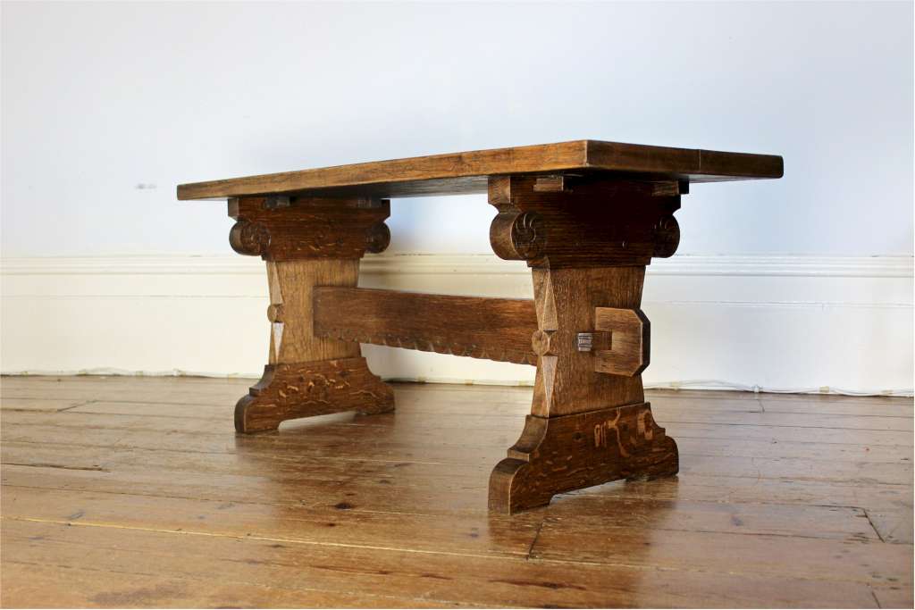 Attributed to Stan Dodds Woodpecker man. Oak coffee table . Tables
