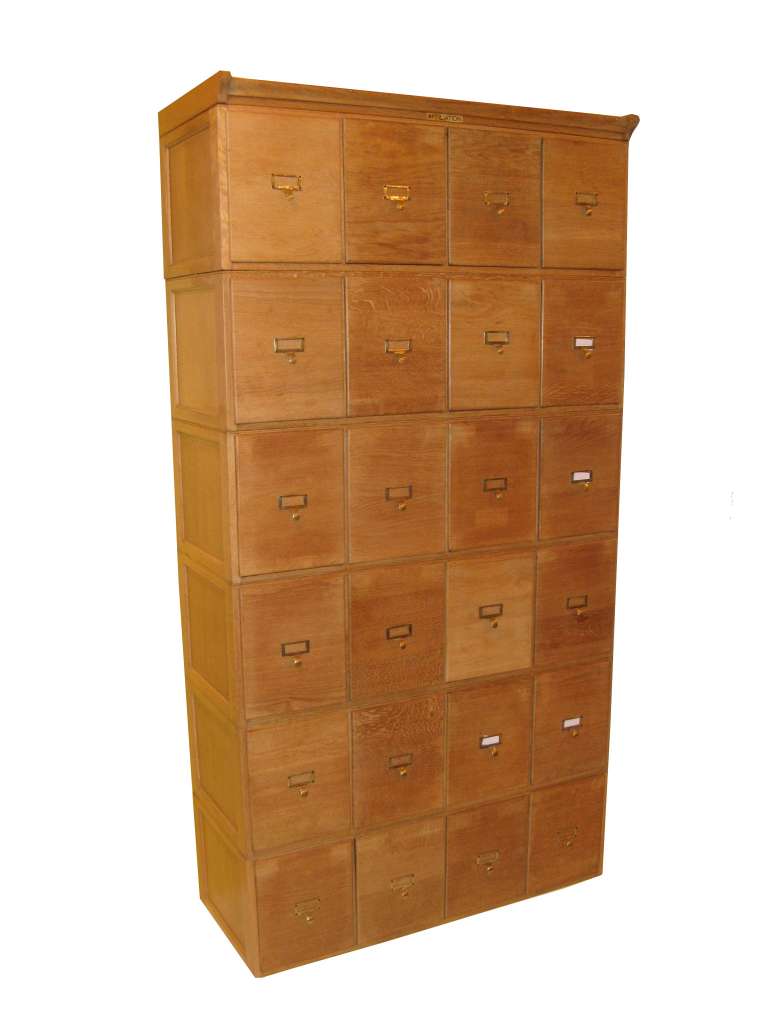 Oak sectional filing cabinet with brass pulls