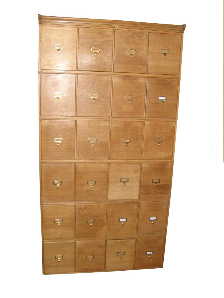 Oak sectional filing cabinet with brass pulls