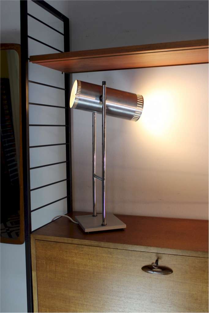 1970's stainless steel lamp with tilting cylindrical shade