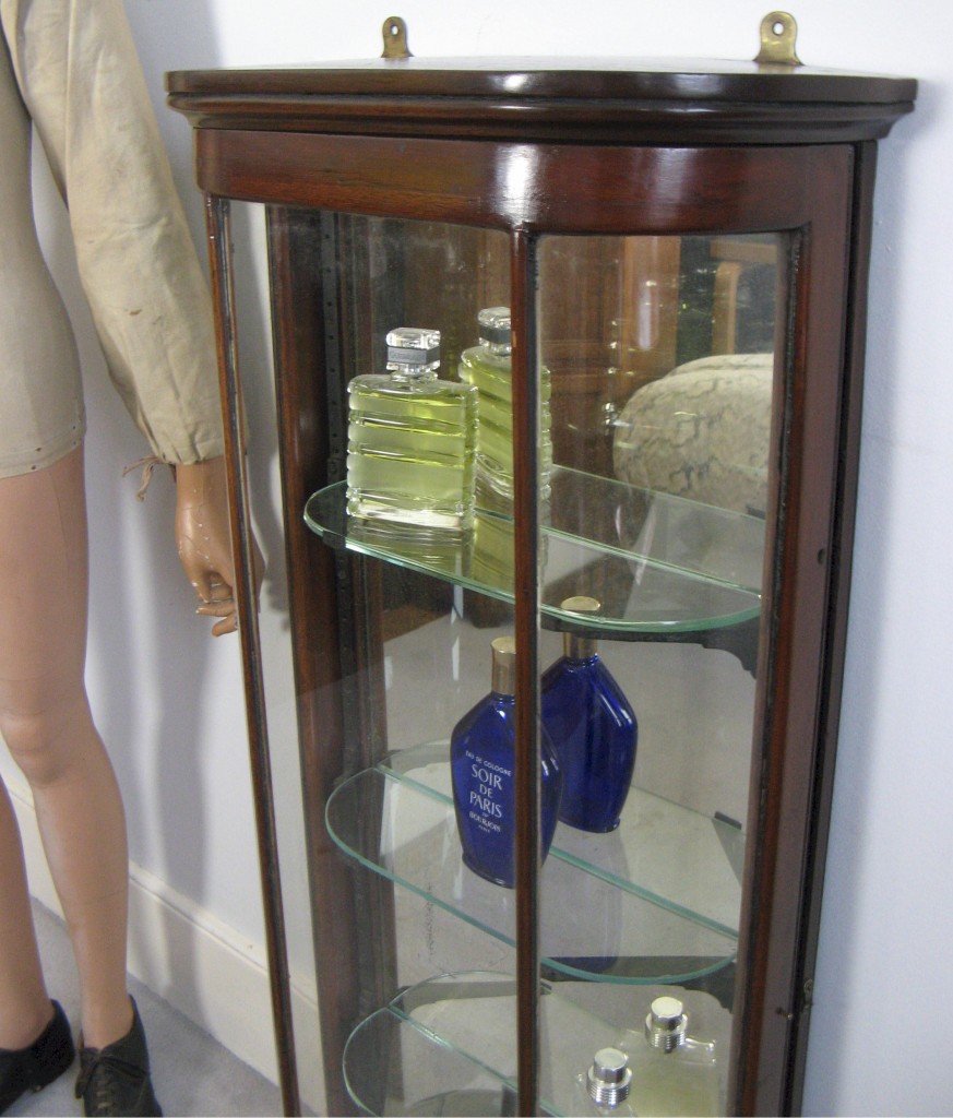 Victorian bow fonted mahogany shop display cabinet