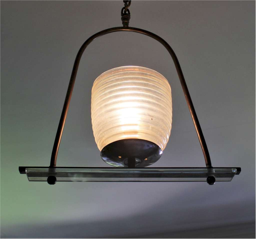 Stylish 1950's Italian hanging lamp with an iridescent shade