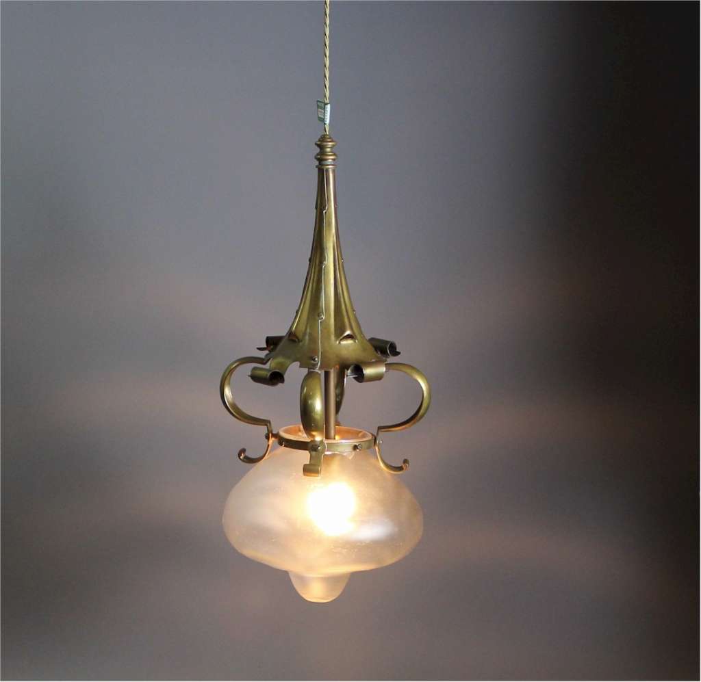 Arts and crafts brass centre light with original shade