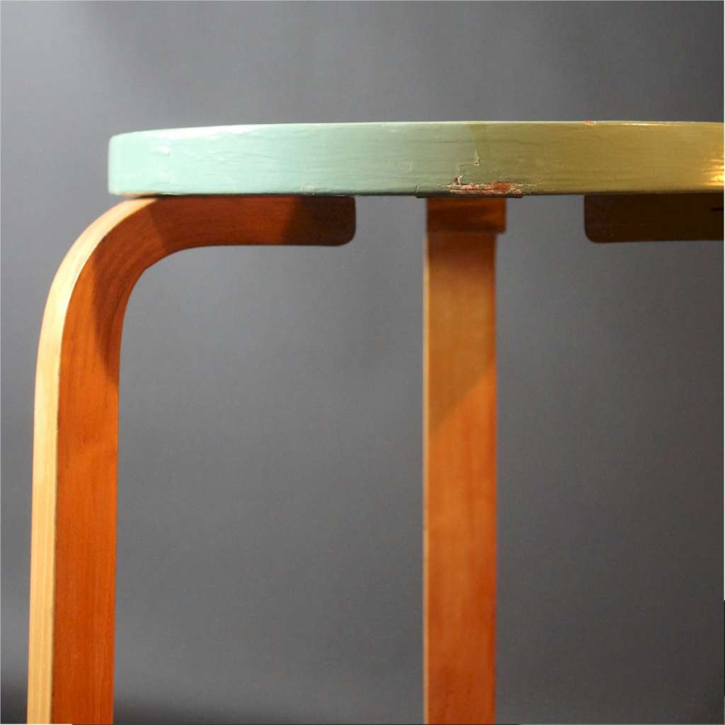 Alvar Aalto 3-legged Stool Model 60, Birch & Green