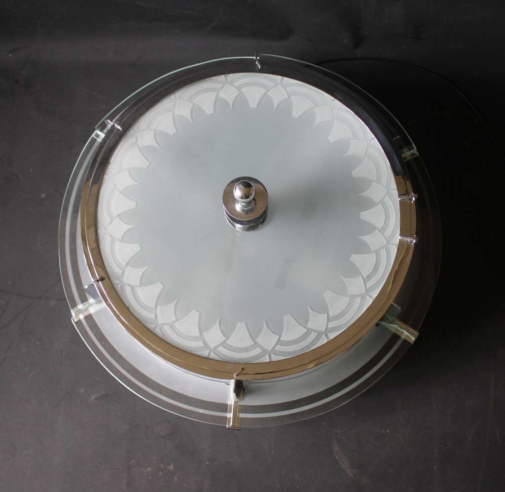 Art Deco chrome and glass ceiling light