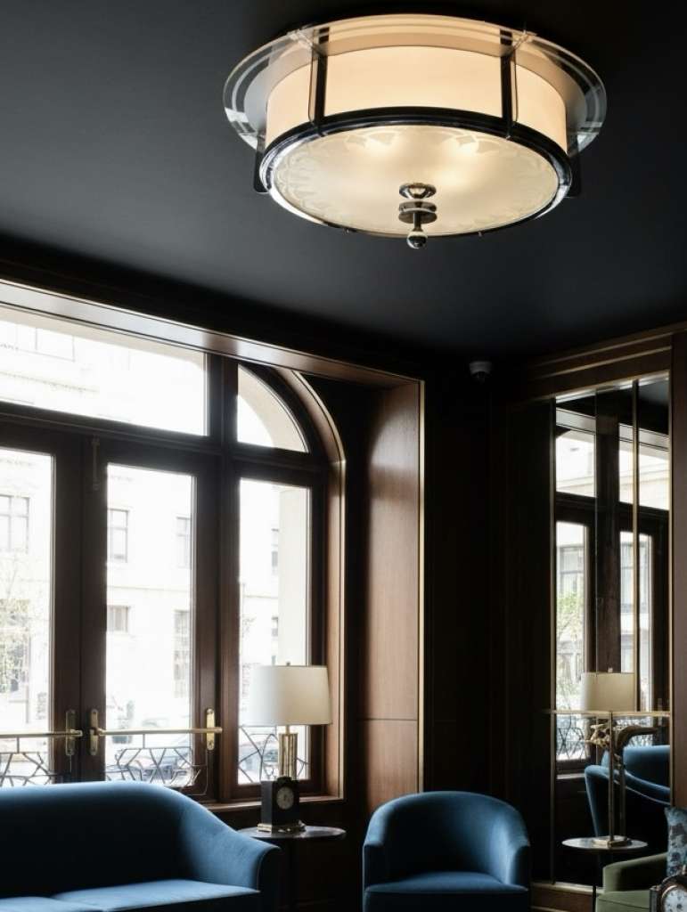 Art Deco glass and chrome ceiling light