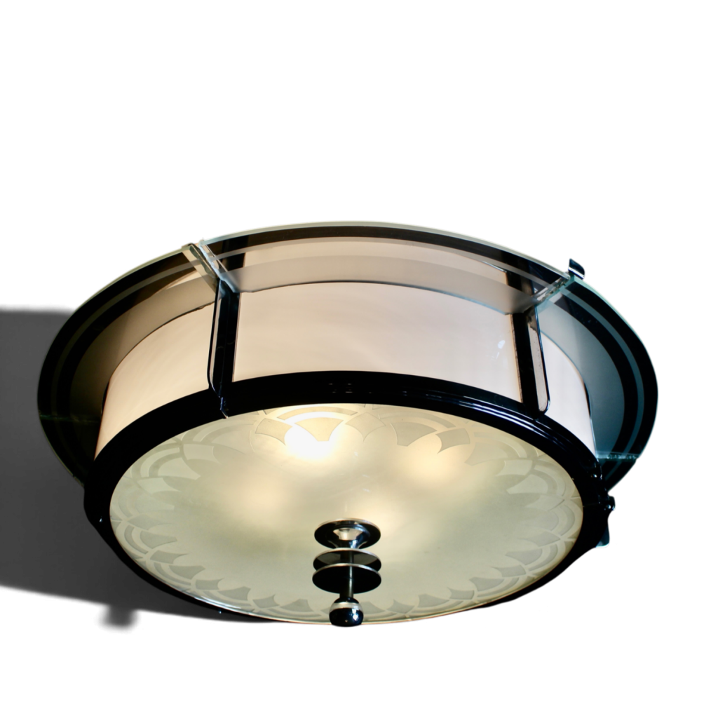 Art Deco glass and chrome ceiling light