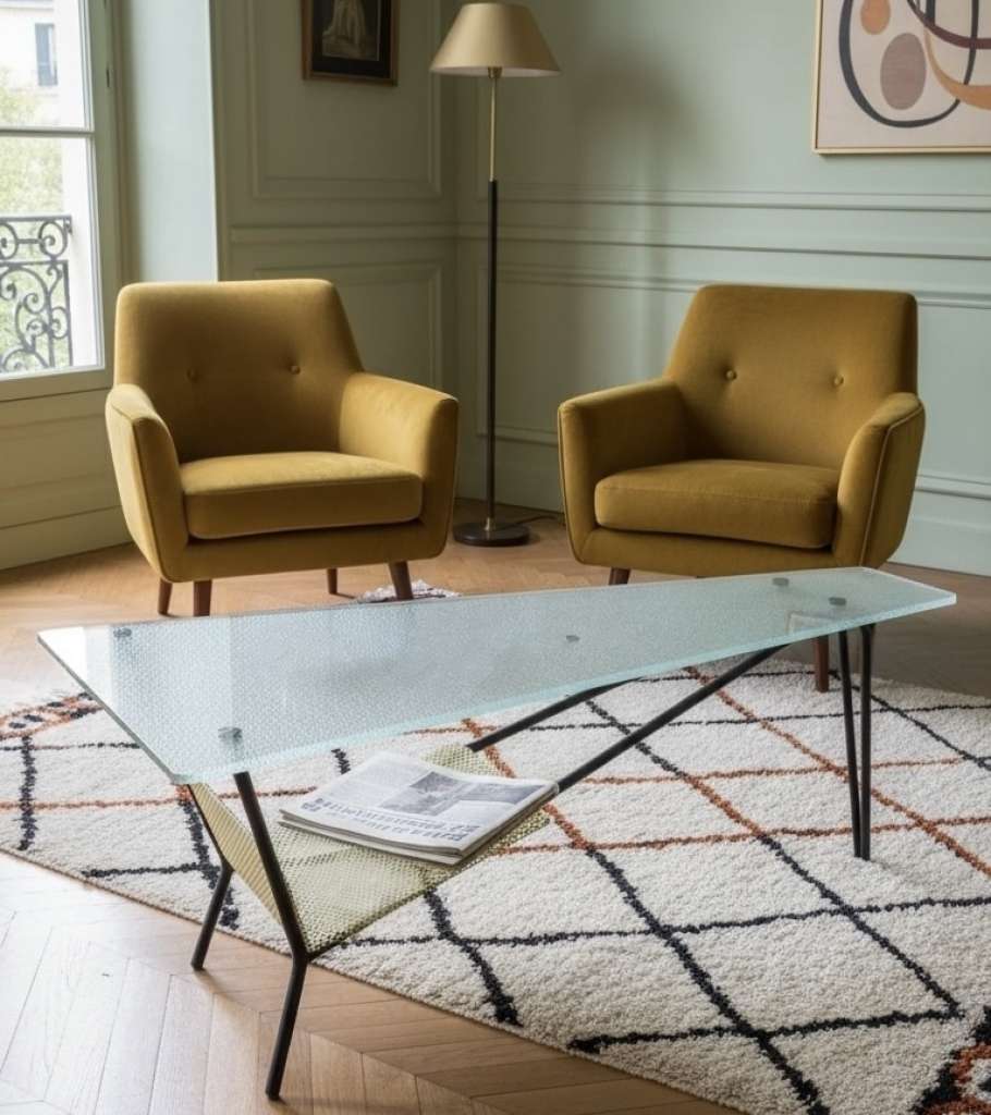 French glass coffee / end table designed by Mathieu Mategot