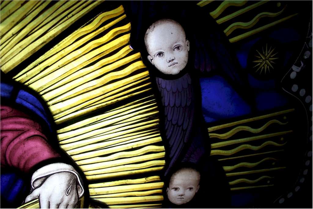 Victorian painted stained glass panels from a church