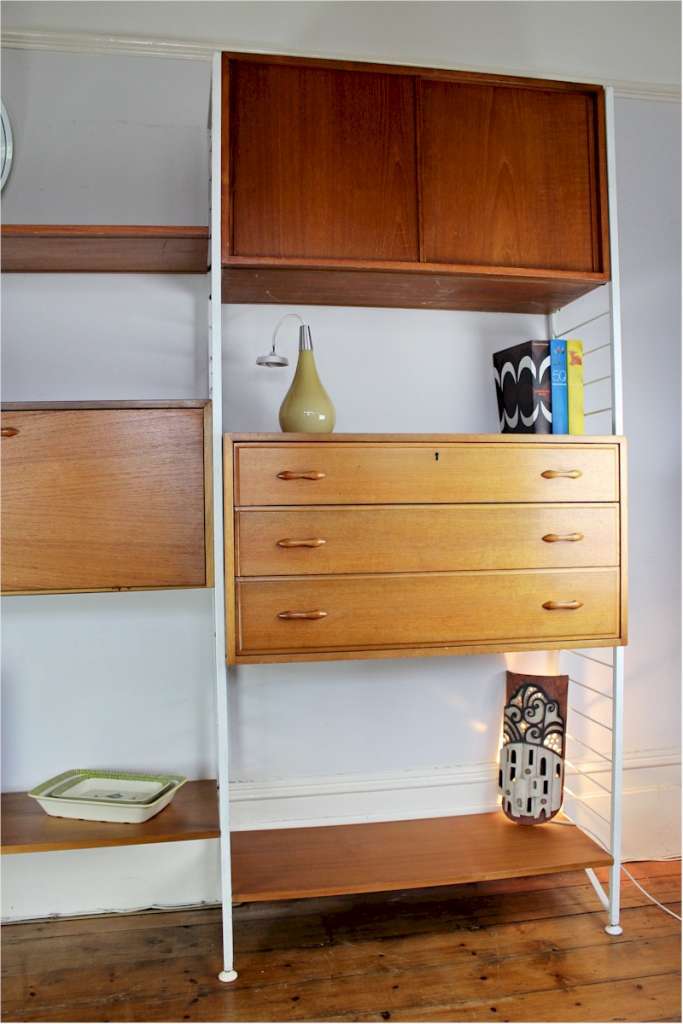 Ladderax shelving system by Staples with white ladders MidCentury