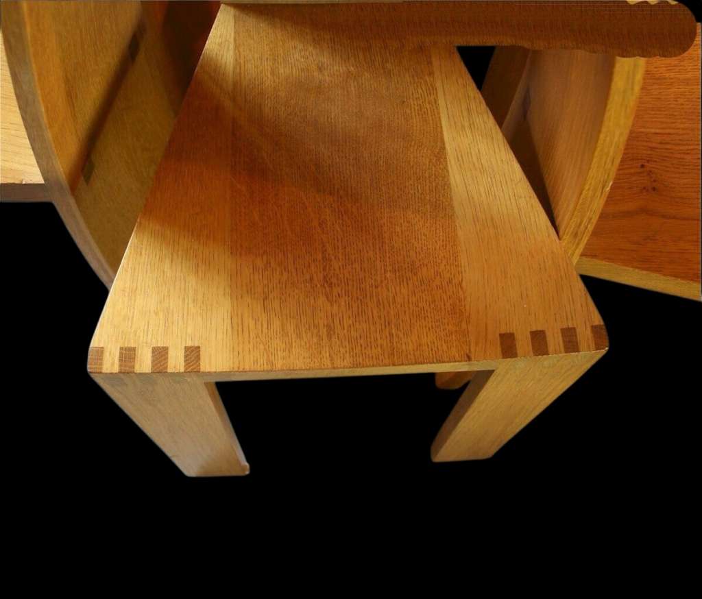 Pearl Dot set of six oak dining chairs by Robert