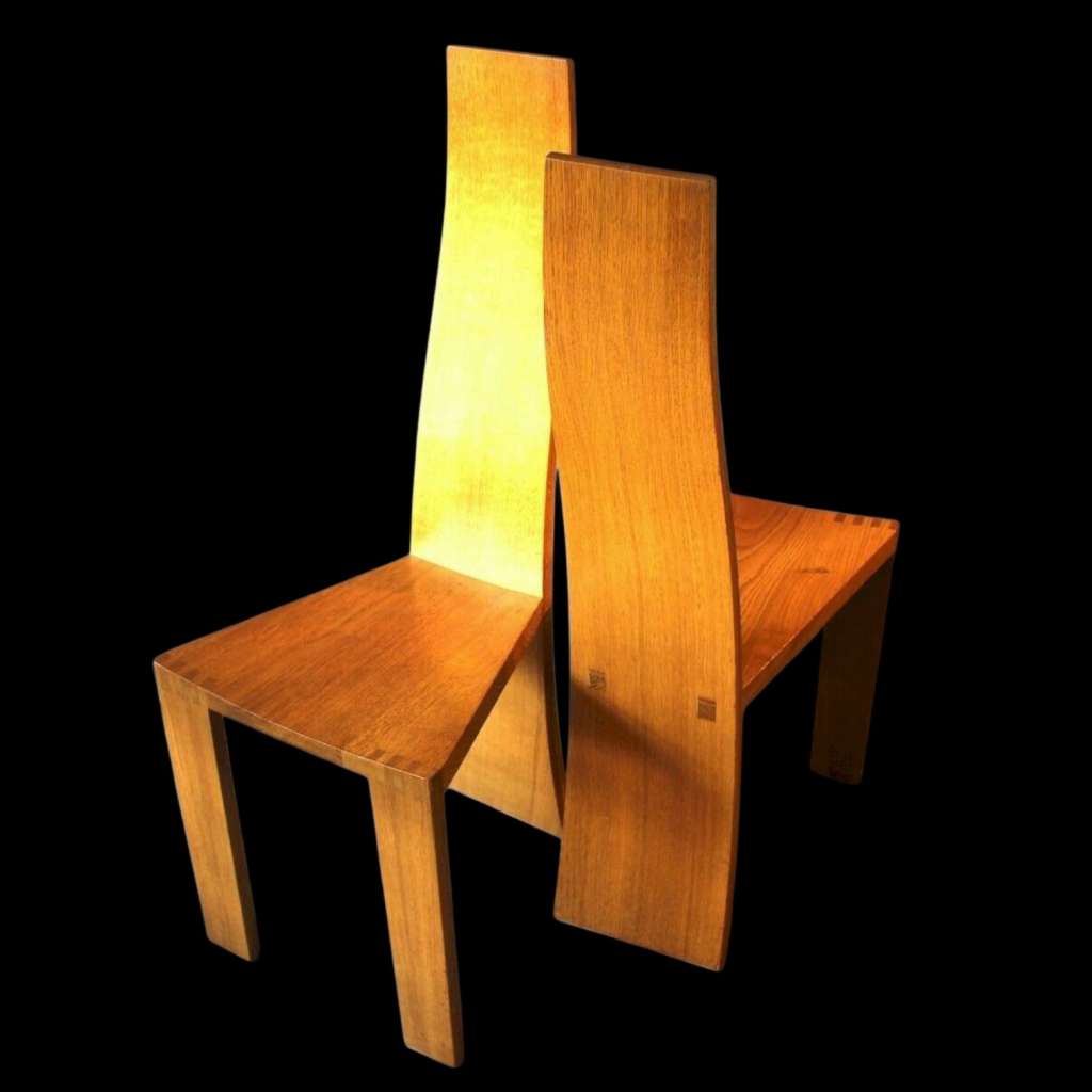 Pearl Dot set of six oak dining chairs by Robert