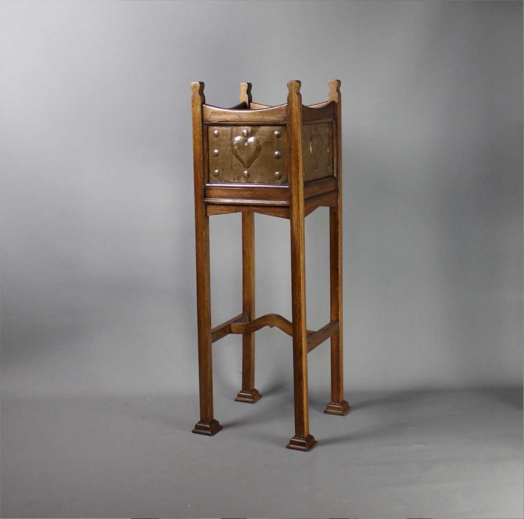 Shapland and Petter oak planter with copper heart panels