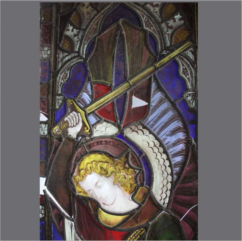 Large St George and the dragon stained glass panel 19th century
