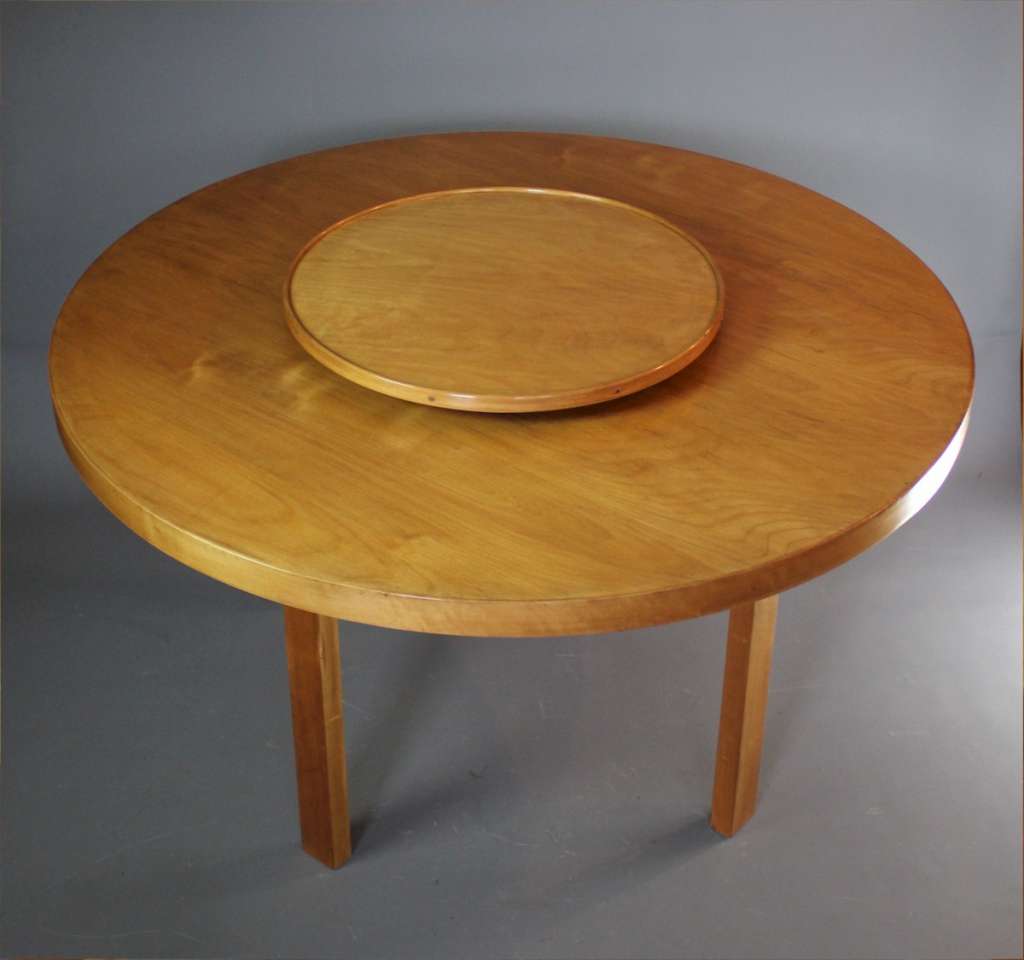 Alvar Aalto circular dining table with Lazy Susan by Finmar