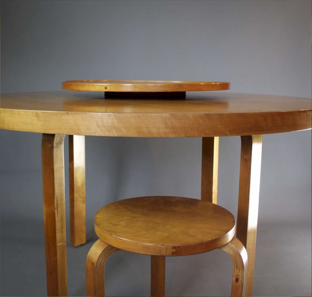 Alvar Aalto circular dining table with Lazy Susan by Finmar