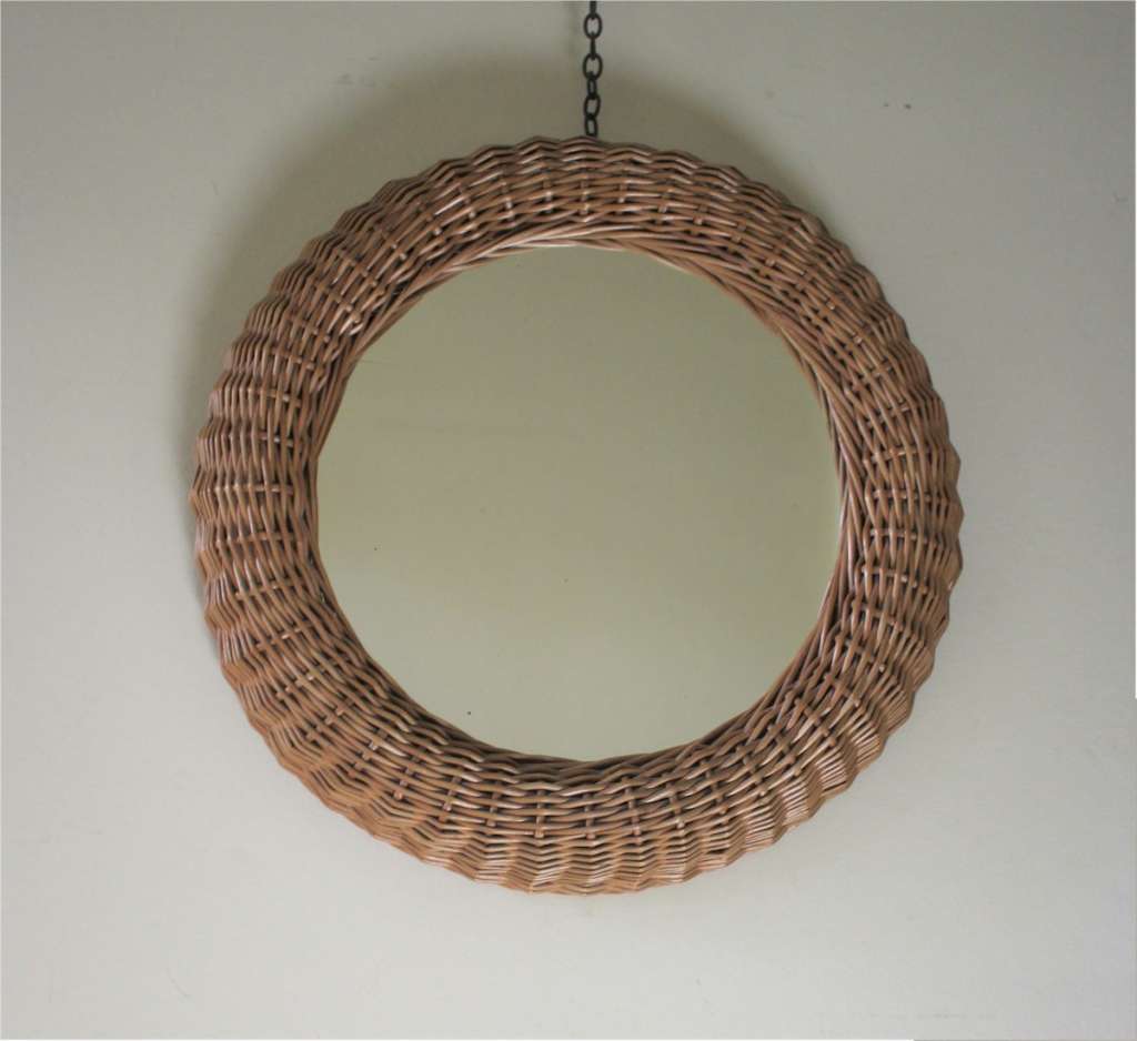 Mid-Century circular wicker mirror in the style of Albini.