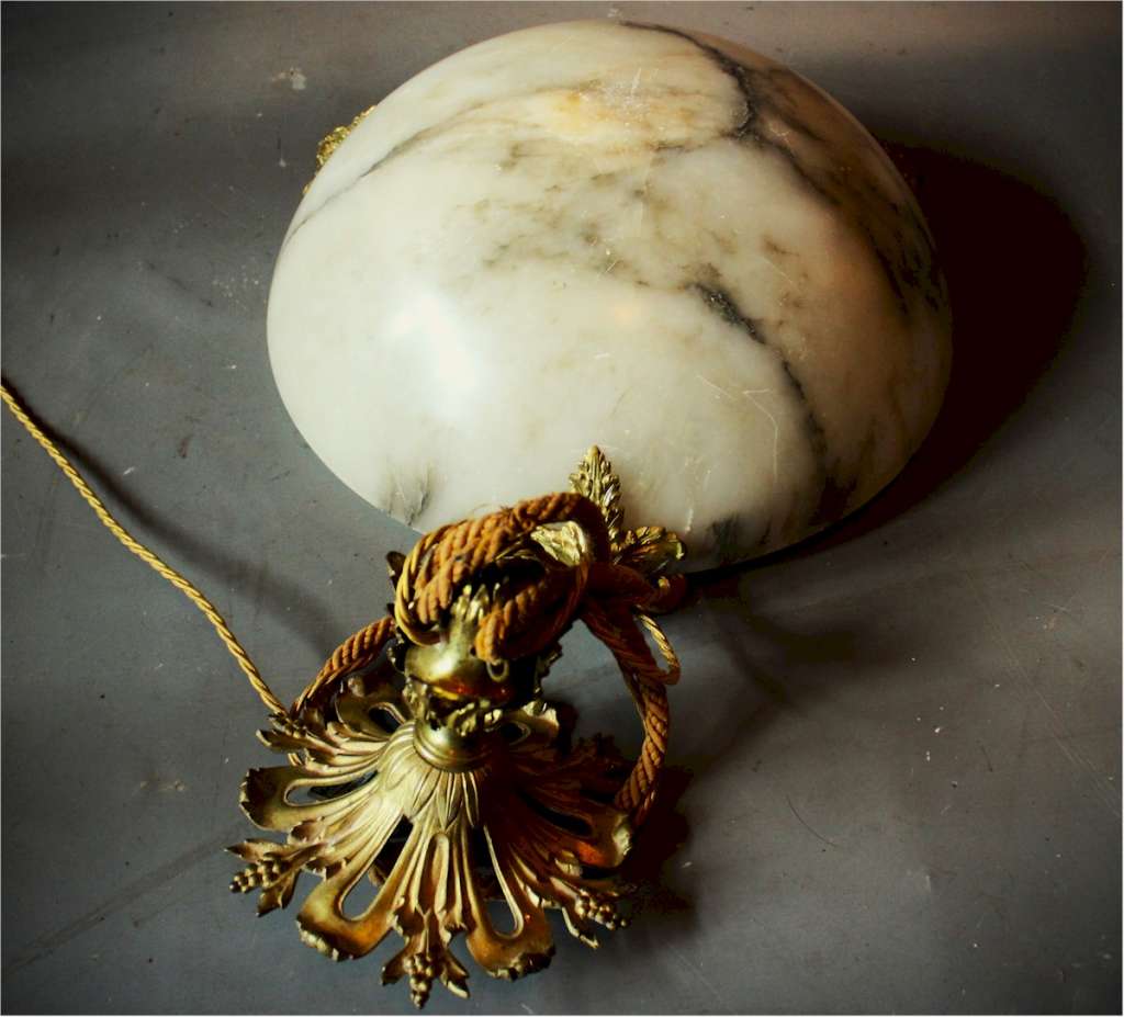 Alabaster pendant shade with rope supports