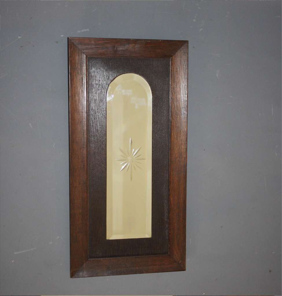 Edwardian oak framed arched mirror