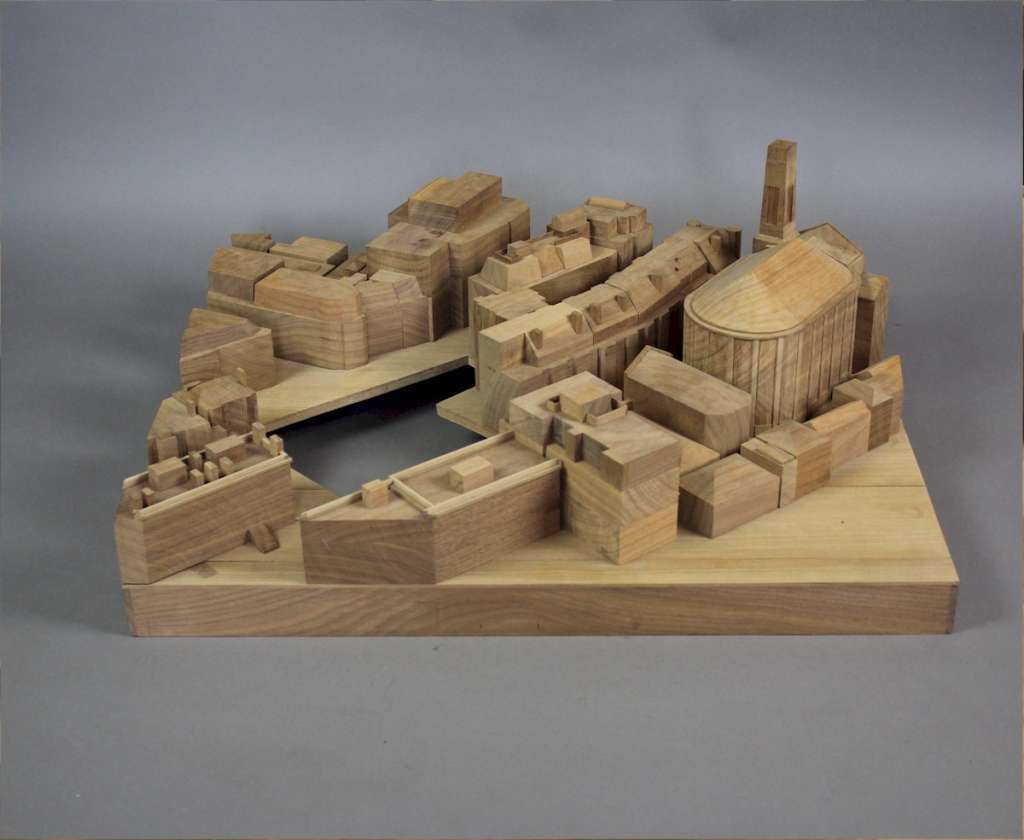 Architects wooden model of various buildings