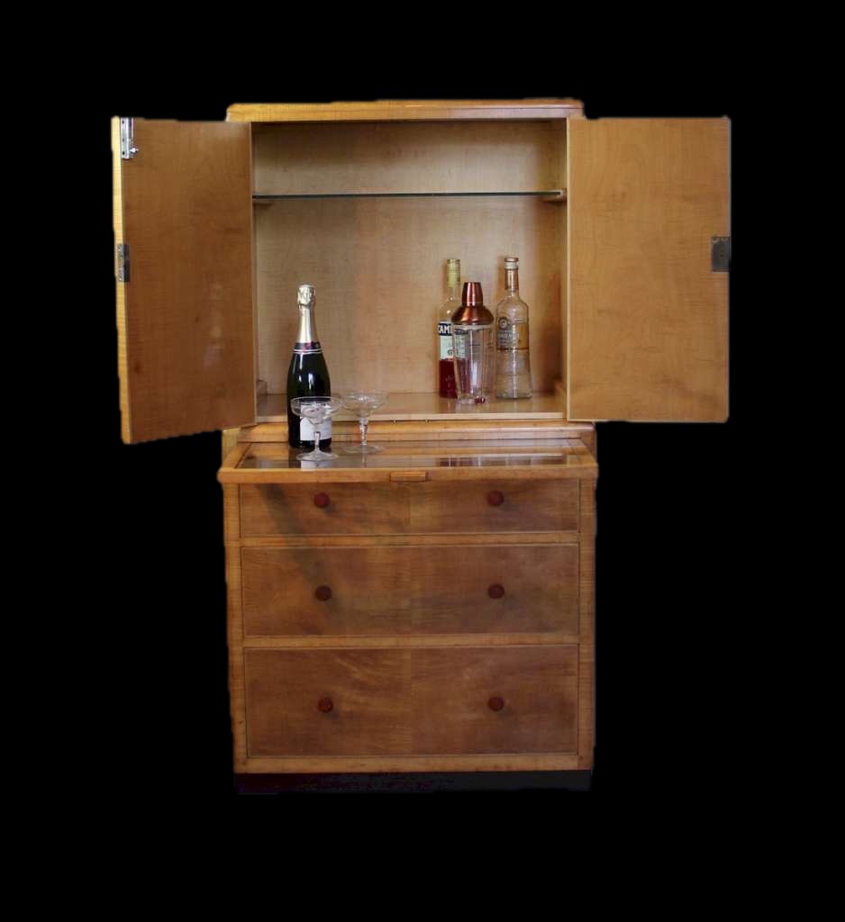 Art Deco blond cocktail cabinet by Betty Joel