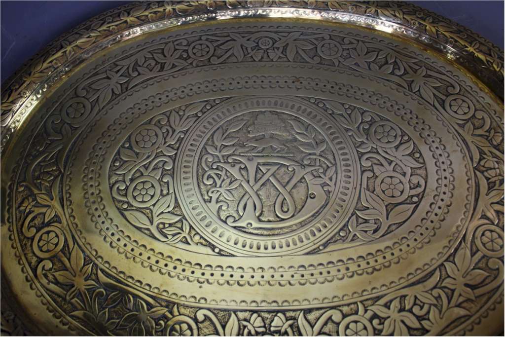 Brass aesthetic tray tree , fox and monogram.