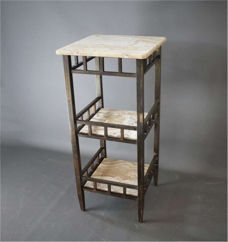 Classic Onyx Marble brass framed three tiered side table
