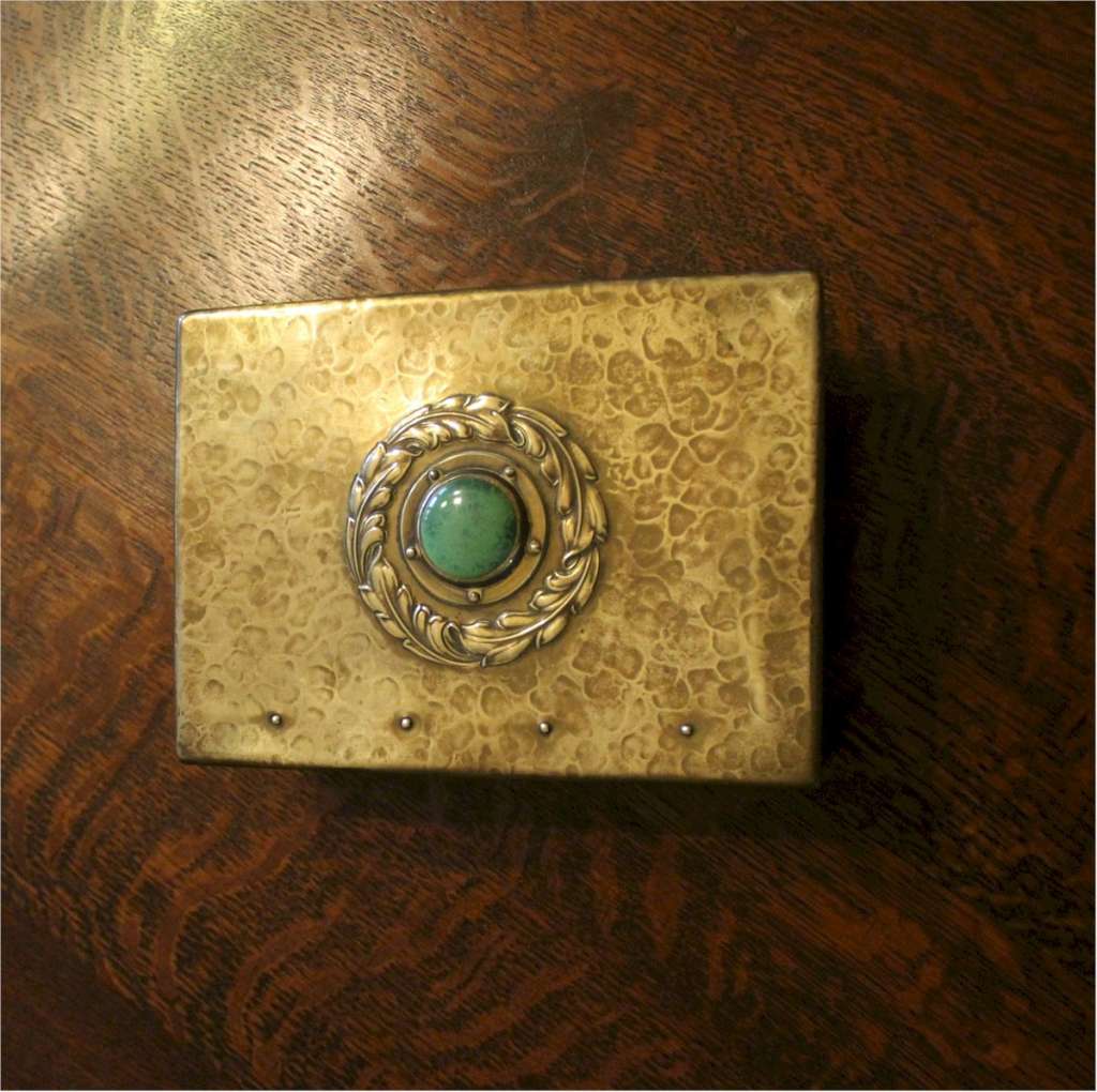 Arts and Crafts casket with inset Ruskin roundel