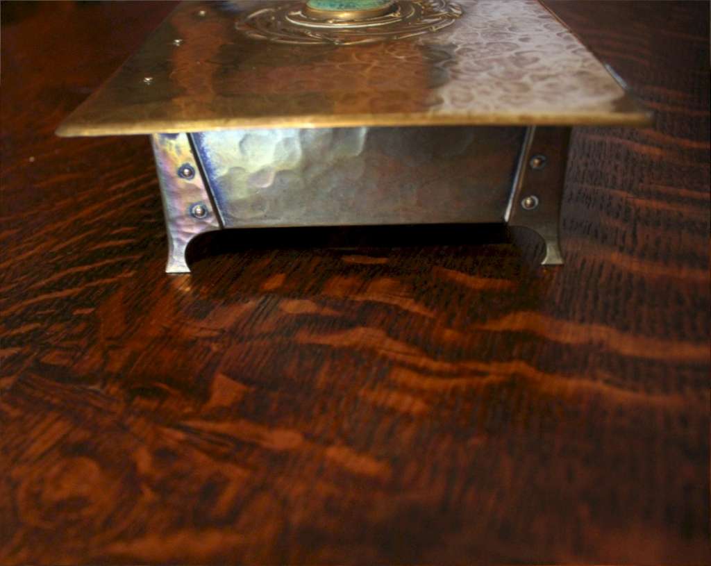 Arts and Crafts casket with inset Ruskin roundel