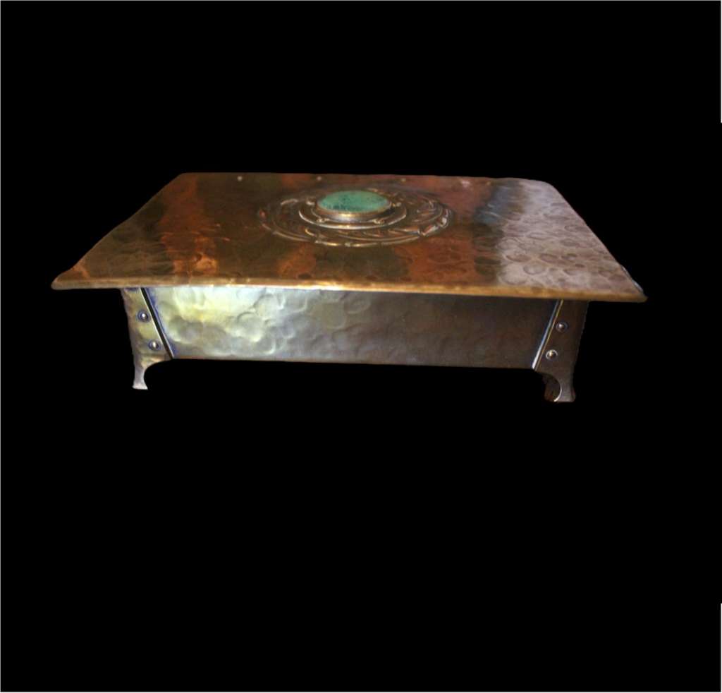 Arts and Crafts casket with inset Ruskin roundel