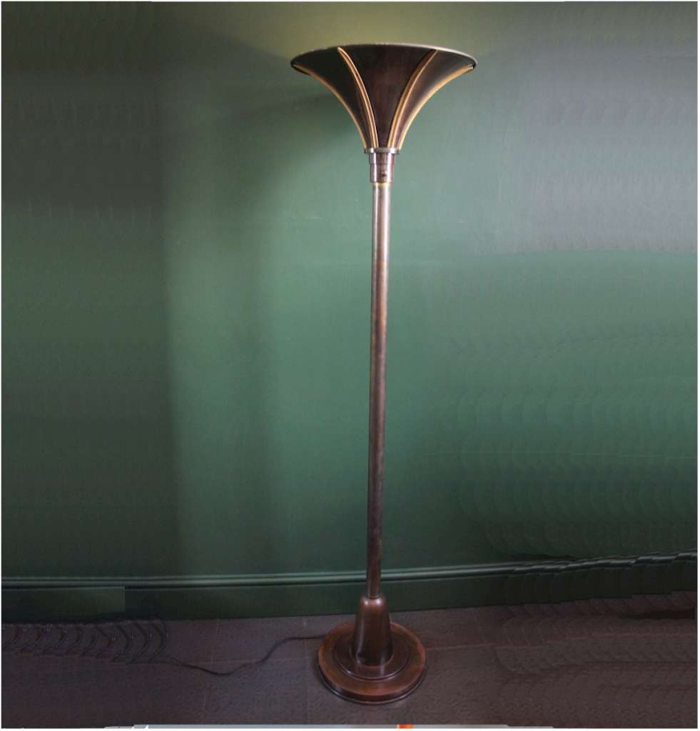 Art Deco bronzed uplighter floor lamp